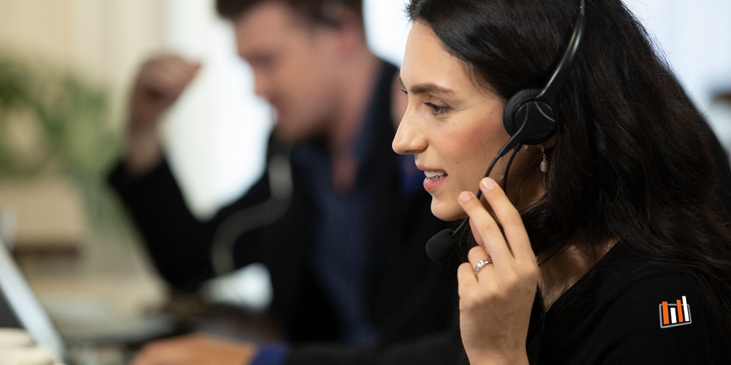 female call center agent speaking to customer